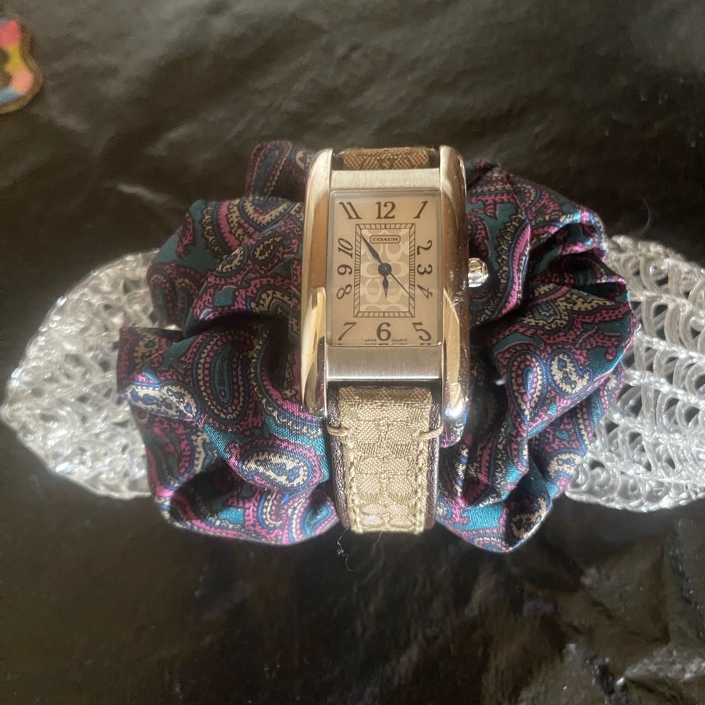 Coach Stainless Steel Watch with Brown logo strap.